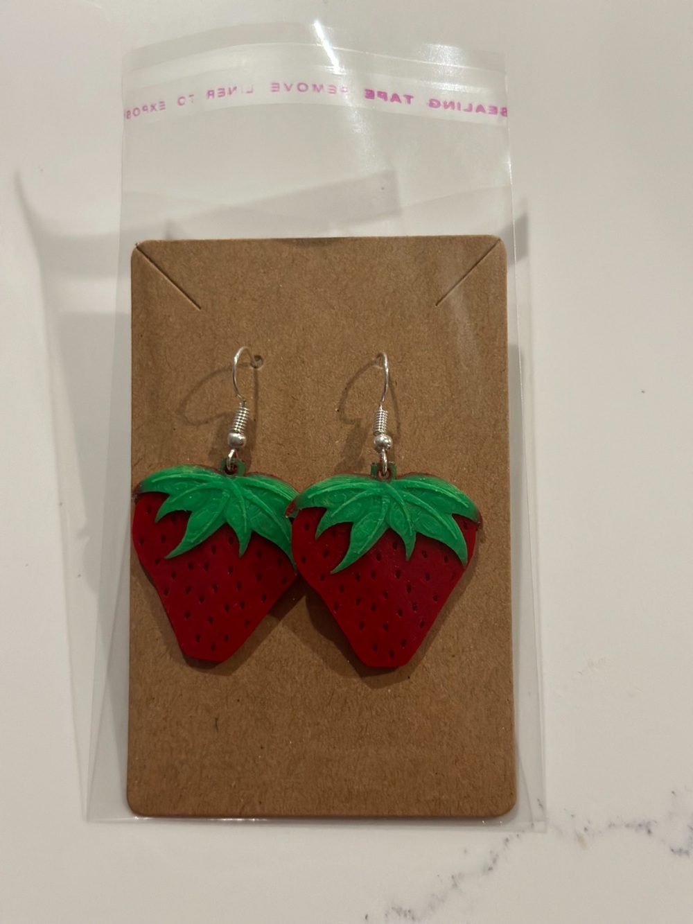 Kids Strawberry Dangle Earrings - Red & Green